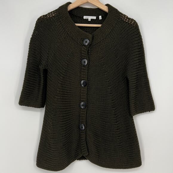 Vince Sweaters - Vince Wool Blend Button Cardigan Womens Small Dark Green Half Sleeve Chunky Knit